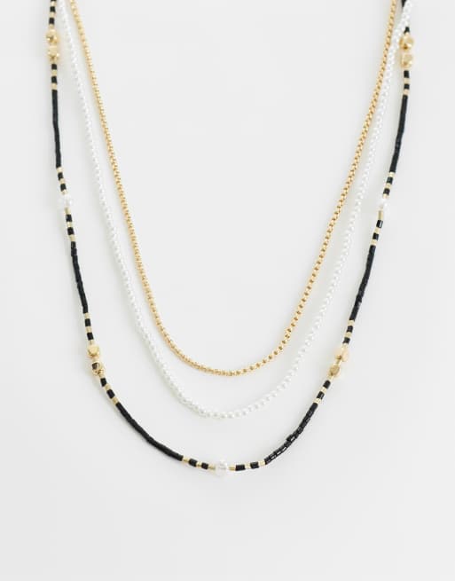 ASOS DESIGN - Pack de 3 collares multicolores de cadena de cuentas y perlas