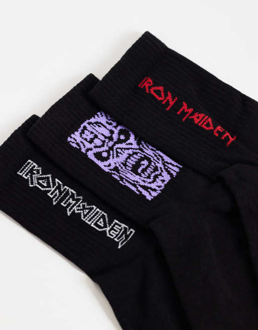ASOS DESIGN - Pack de 3 pares de calcetines multicolores con estampado gráfico de Iron Maiden, 3 de 3