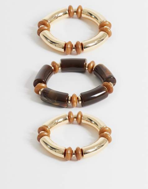 ASOS DESIGN - Pack de 3 pulseras apilables en tonos marrones y burdeos - view 1