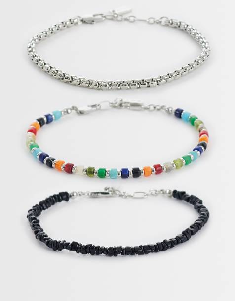 ASOS DESIGN - Pack de 3 pulseras multicolores con diseño de cadena, cuentas y fragmentos de piedras - view 1