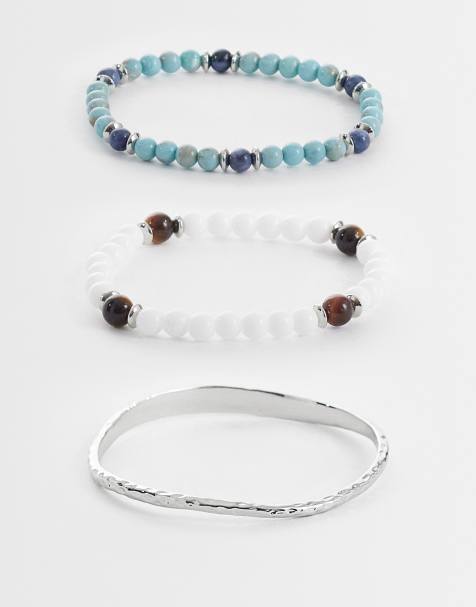 ASOS DESIGN - Pack de 3 pulseras plateadas de cuentas y pulsera rígida - view 1