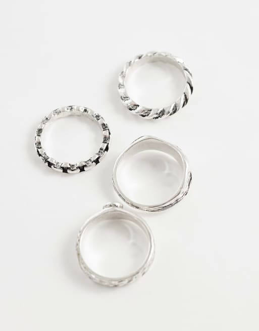 ASOS DESIGN - Pack de 4 anillos plateados pulidos con diseño de cadena y cruzado, 3 de 3