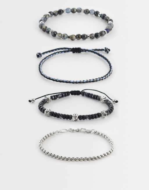 ASOS DESIGN - Pack de 4 pulseras de varios colores con cuentas y piedras descascarilladas
