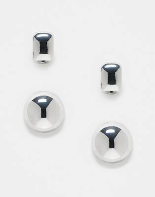 ASOS DESIGN - Pack mit rundem Ohrstecker und Ohrmanschette in Silber-Optik