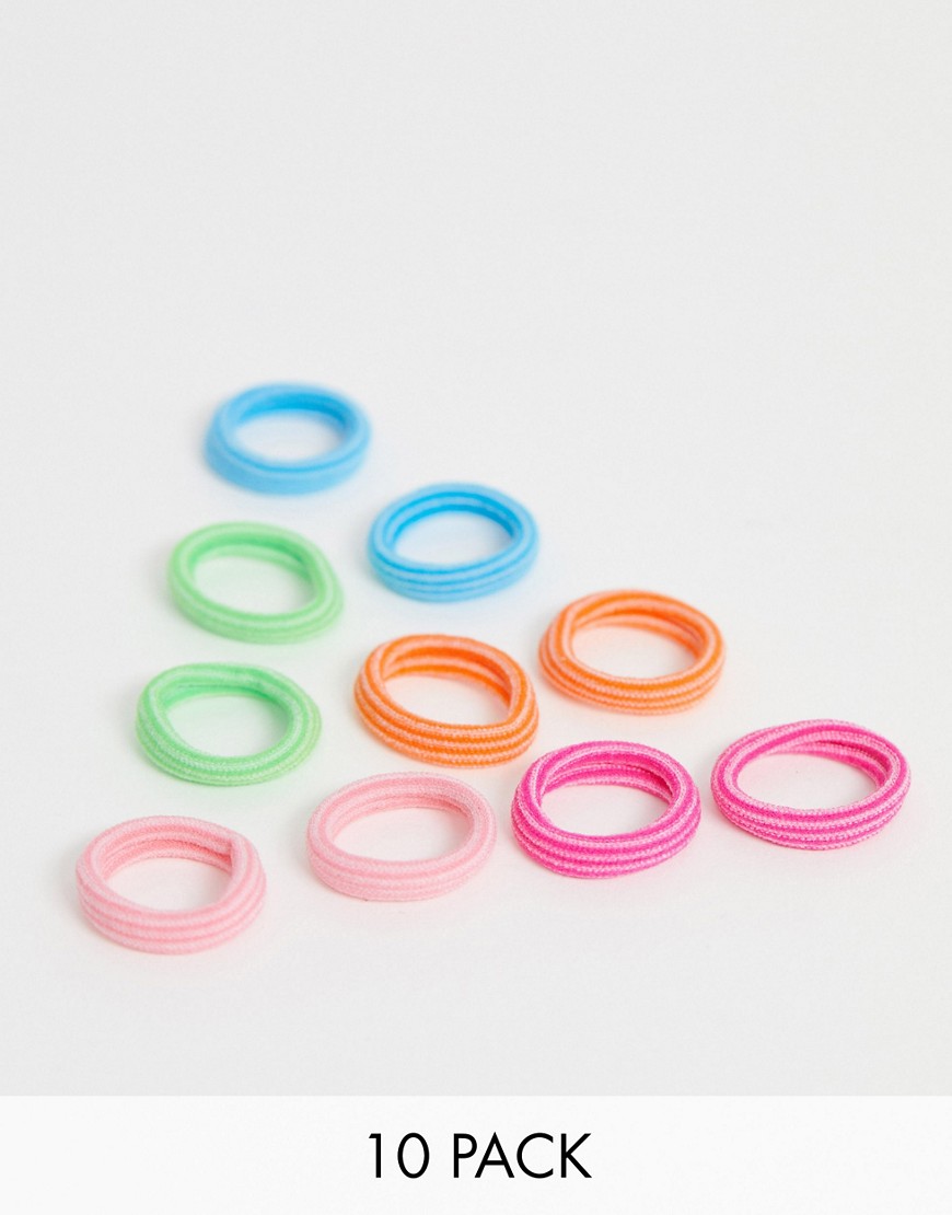 ASOS DESIGN pack of 10 hair ties in mixed colours-Multi