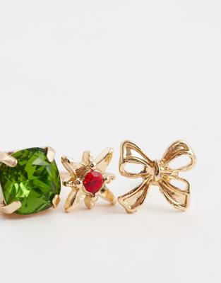 Asos Design Pack Of 12 Mixed Gem Pin Stud Earrings-multi In Pattern