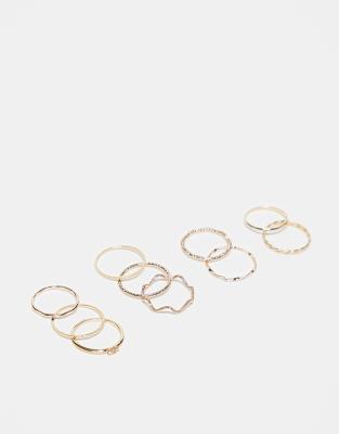 ASOS DESIGN ASOS DESIGN pack of 12 rings with twist details and engraved designs in gold tone
