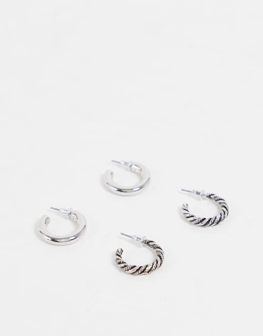 ASOS DESIGN pack of 2 20mm hoop earrings in burnished twist design in silver tone