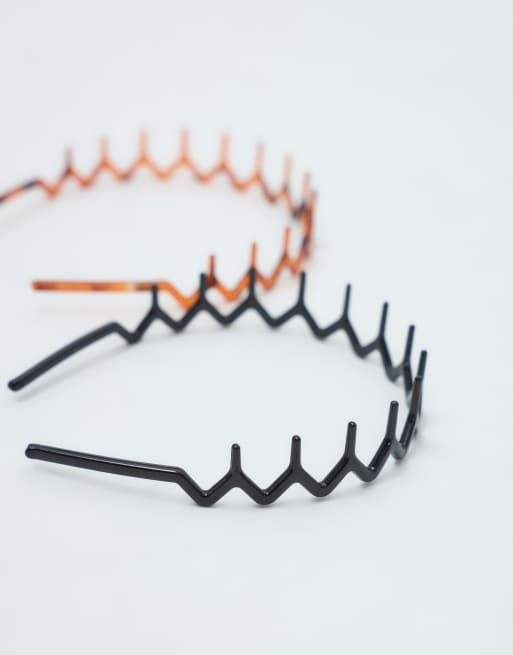 ASOS DESIGN pack of 2 90's headbands in black and tort resin, 2 of 4