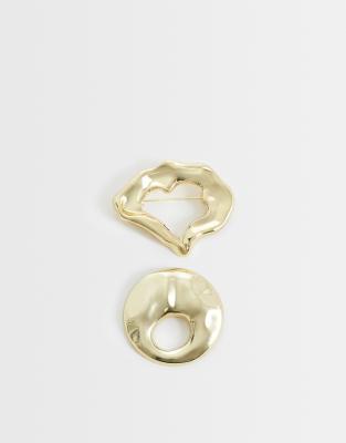 Asos Design Pack Of 2 Abstract Brooches In Gold