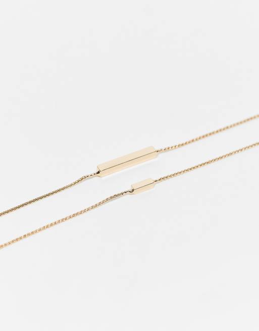 ASOS DESIGN pack of 2 anklets with bar detail in gold tone, 2 of 4