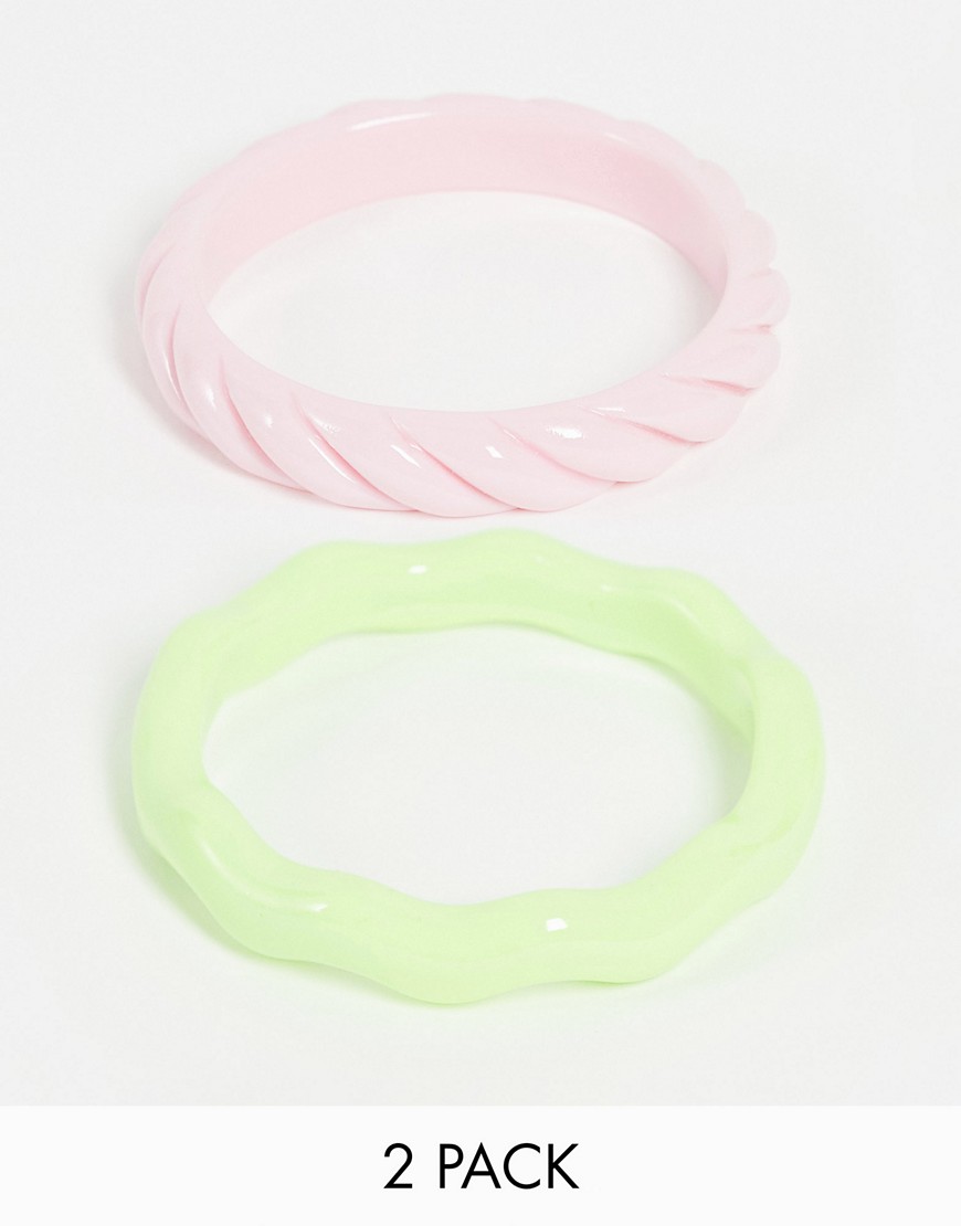 ASOS DESIGN pack of 2 bangle bracelet in twist plastic-Multi
