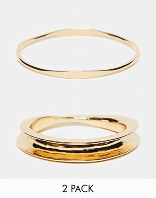 ASOS DESIGN pack of 2 bangle bracelets with slim curved design in gold tone
