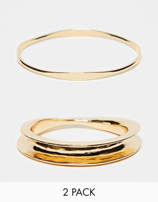 FhyzicsShops DESIGN pack of 2 bangle bracelets with slim curved design in gold tone