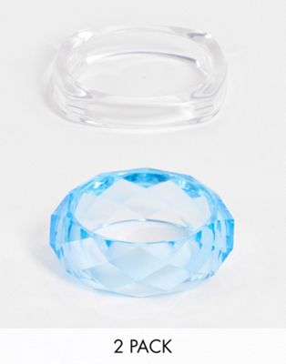 ASOS DESIGN pack of 2 bangle bracelets in clear and blue plastic