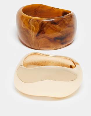 ASOS DESIGN pack of 2 bangle in resin and gold tone - view 1