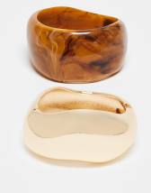 ASOS DESIGN pack of 3 bangles with resin neutral design | ASOS