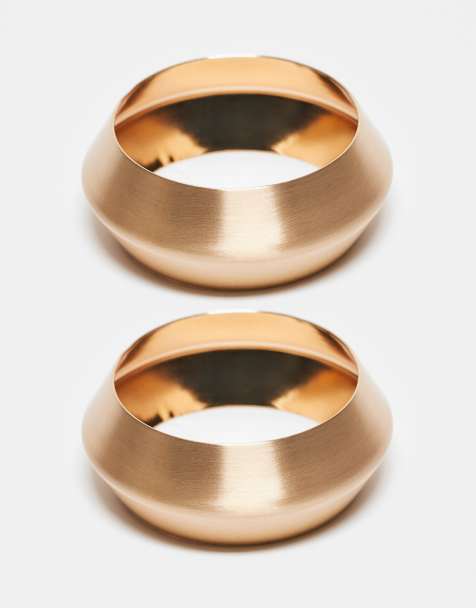 ASOS DESIGN pack of 2 bangles with brushed detail in gold tone - view 1