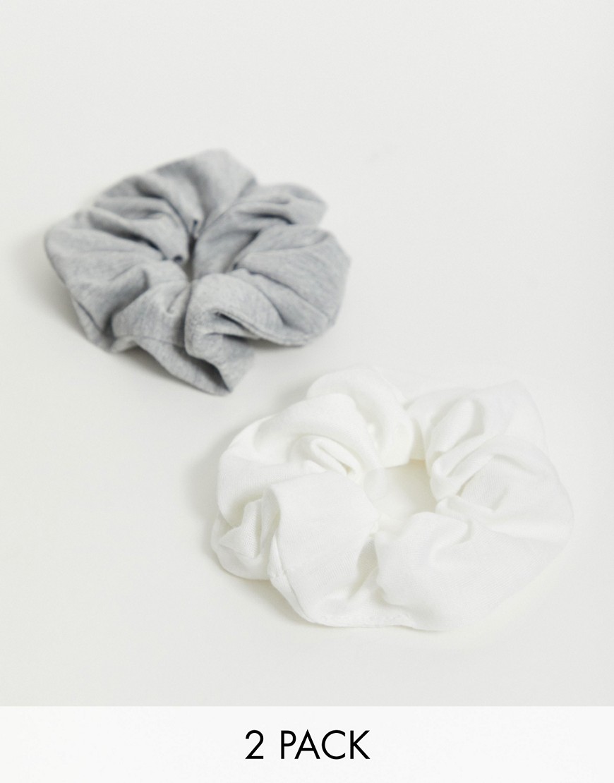ASOS DESIGN pack of 2 basic scrunchie hair ties in grey and white-Multi