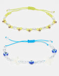 [ASOS DESIGN] ASOS DESIGN pack of 2 beaded charm bracelets in blue and green-Multi No Size Multi