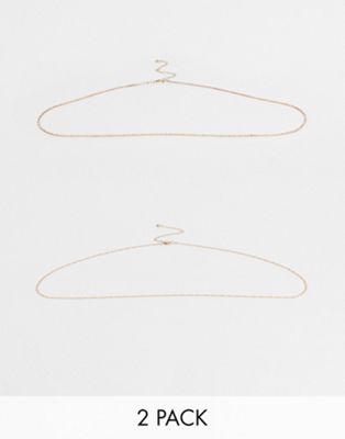 ASOS DESIGN pack of 2 belly chain in crystal cupchain and figaro design in gold tone