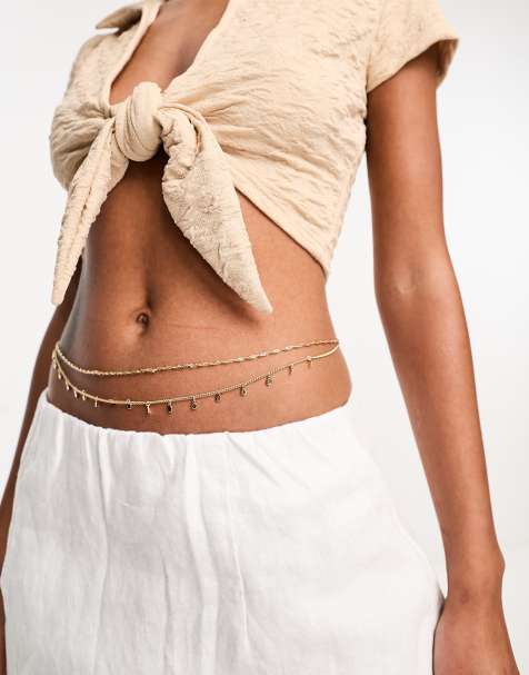 ASOS DESIGN pack of 2 belly chain with disk and twist chain in gold tone - view 1