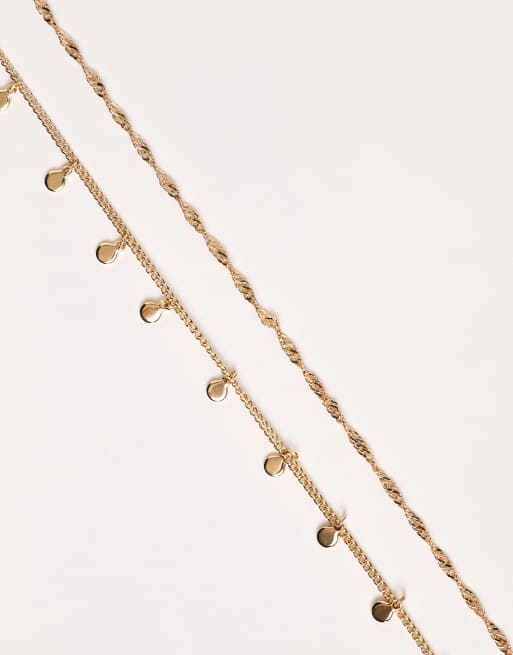 ASOS DESIGN pack of 2 belly chain with disk and twist chain in gold tone, 2 of 4
