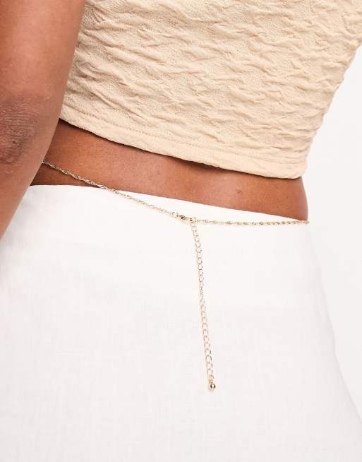 ASOS DESIGN pack of 2 belly chain with disk and twist chain in gold tone, 3 of 4