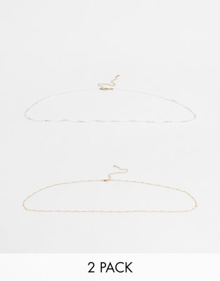 ASOS DESIGN ASOS DESIGN pack of 2 belly chain with micro pearl and chain in gold tone