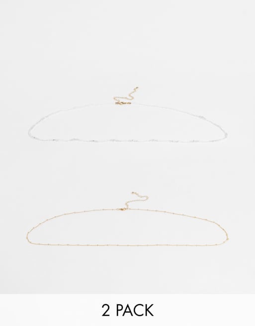 ASOS DESIGN pack of 2 belly chain with micro pearl and chain in gold tone