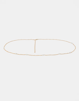 ASOS DESIGN ASOS DESIGN pack of 2 belly chains in faux pearl and fine chain in gold tone - GOLD