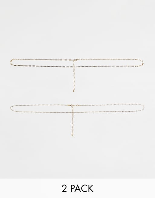 ASOS DESIGN pack of 2 belly chains with baguette design in gold tone