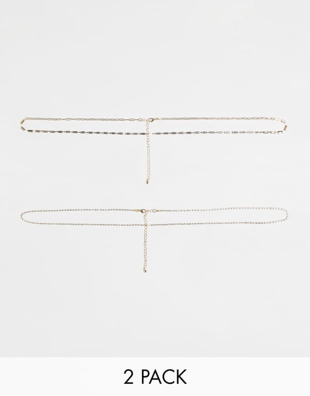 ASOS DESIGN pack of 2 belly chains with baguette design in gold tone