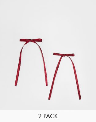 ASOS DESIGN ASOS DESIGN pack of 2 bow hair clips in burgundy-Red