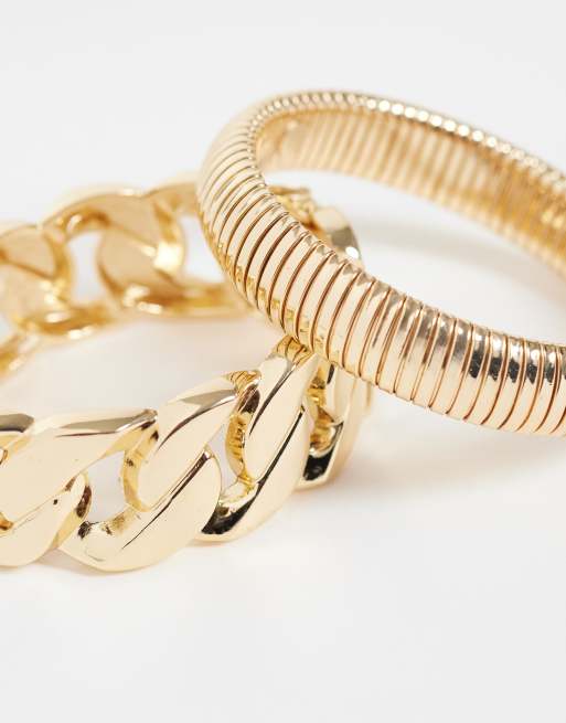ASOS DESIGN pack of 2 bracelets with chain detail in gold tone, 2 of 3