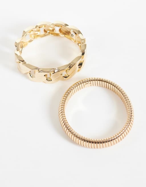 ASOS DESIGN pack of 2 bracelets with chain detail in gold tone, 3 of 3
