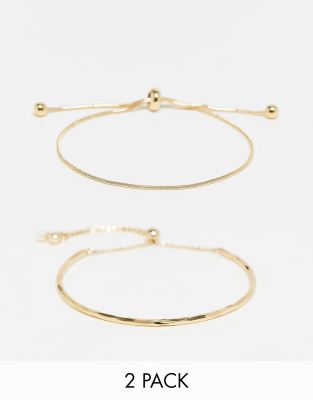 Asos Design Pack Of 2 Bracelets With Simple Toggle Detail In Gold Tone