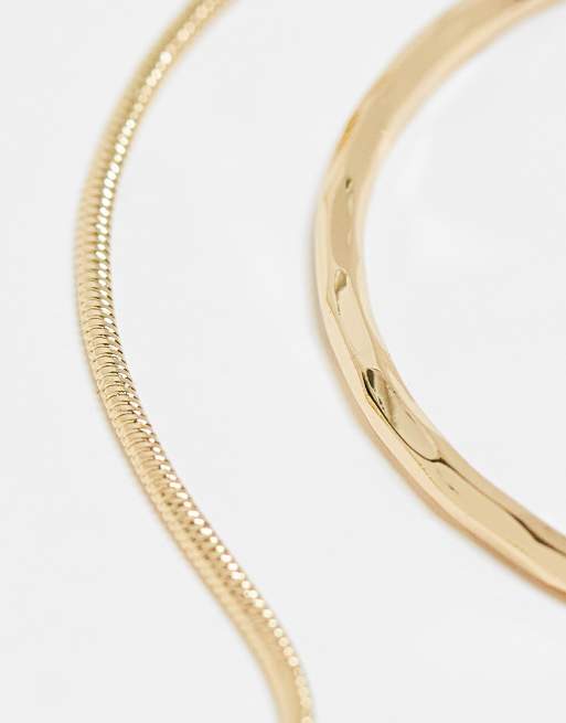 ASOS DESIGN pack of 2 bracelets with simple toggle detail in gold tone