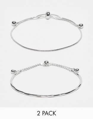 ASOS DESIGN pack of 2 bracelets with simple toggle detail in silver tone | ASOS