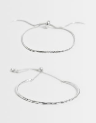 Asos Design Pack Of 2 Bracelets With Simple Toggle Detail In Silver