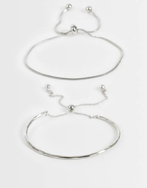ASOS DESIGN pack of 2 bracelets with simple toggle detail in silver tone - view 1
