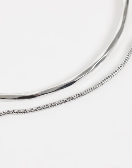 ASOS DESIGN pack of 2 bracelets with simple toggle detail in silver tone, 2 of 3