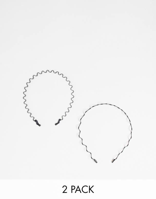 ASOS DESIGN pack of 2 comb headbands in black metal