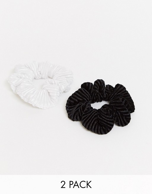 ASOS DESIGN pack of 2 cord scrunchies in black and white