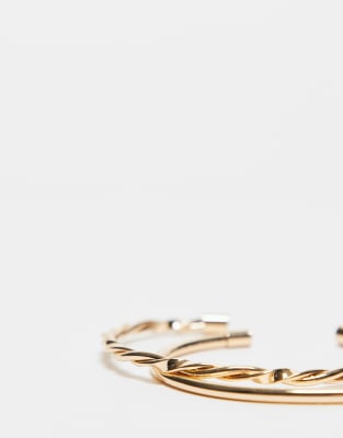 Asos Design Pack Of 2 Cuff Bracelet With Plain And Twist Detail