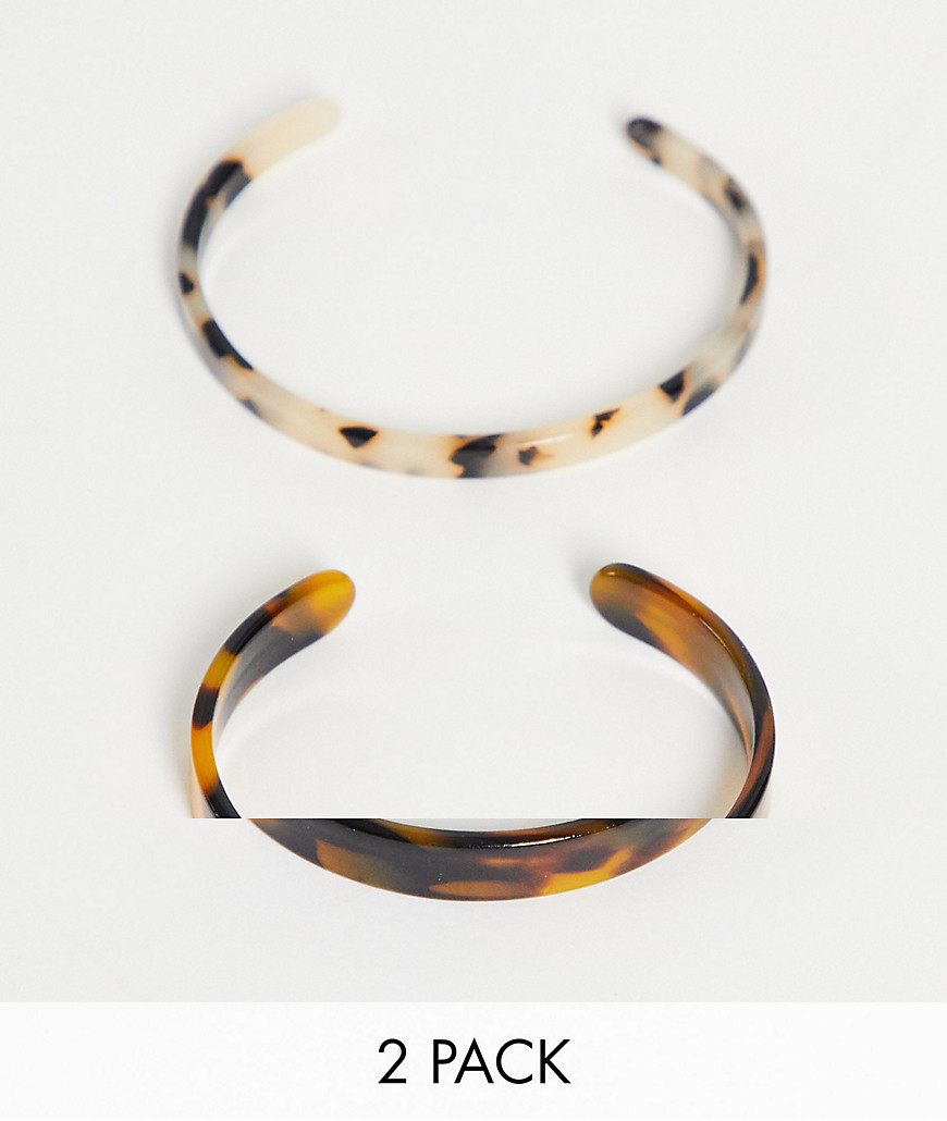 ASOS DESIGN pack of 2 cuff bracelets in tort resin-Multi