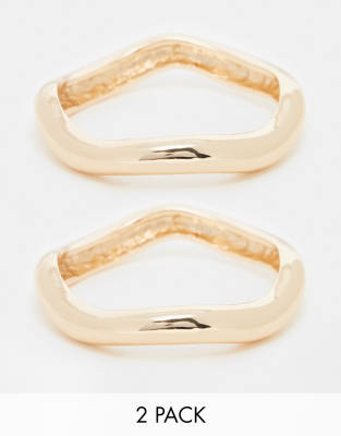 ASOS DESIGN ASOS DESIGN pack of 2 cuff bracelets with wave design in gold tone