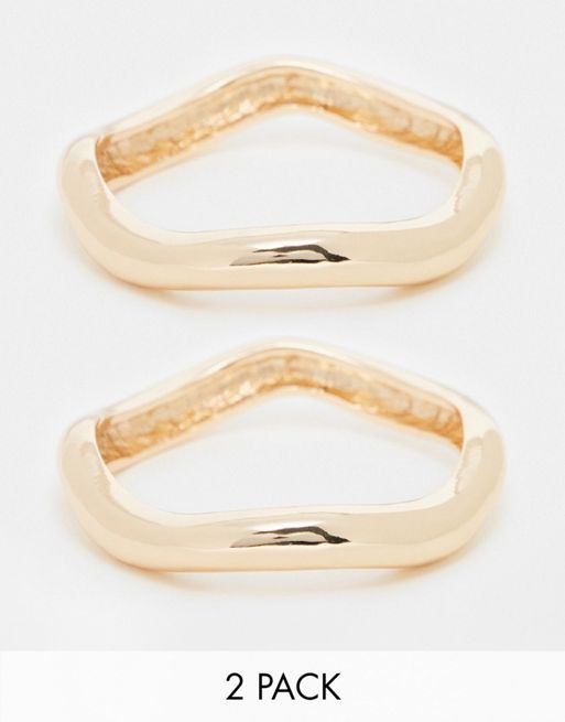 FhyzicsShops DESIGN pack of 2 cuff bracelets with wave design in gold tone