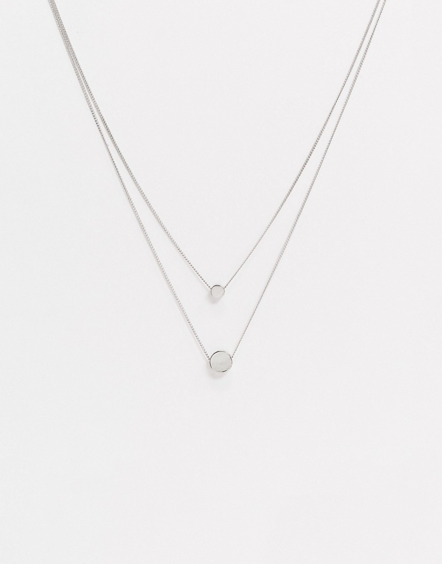 ASOS DESIGN pack of 2 double disc necklaces in silver tone