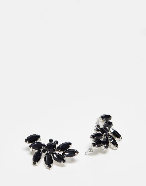 ASOS DESIGN pack of 2 ear cuffs with crystal drench design in black ASOS